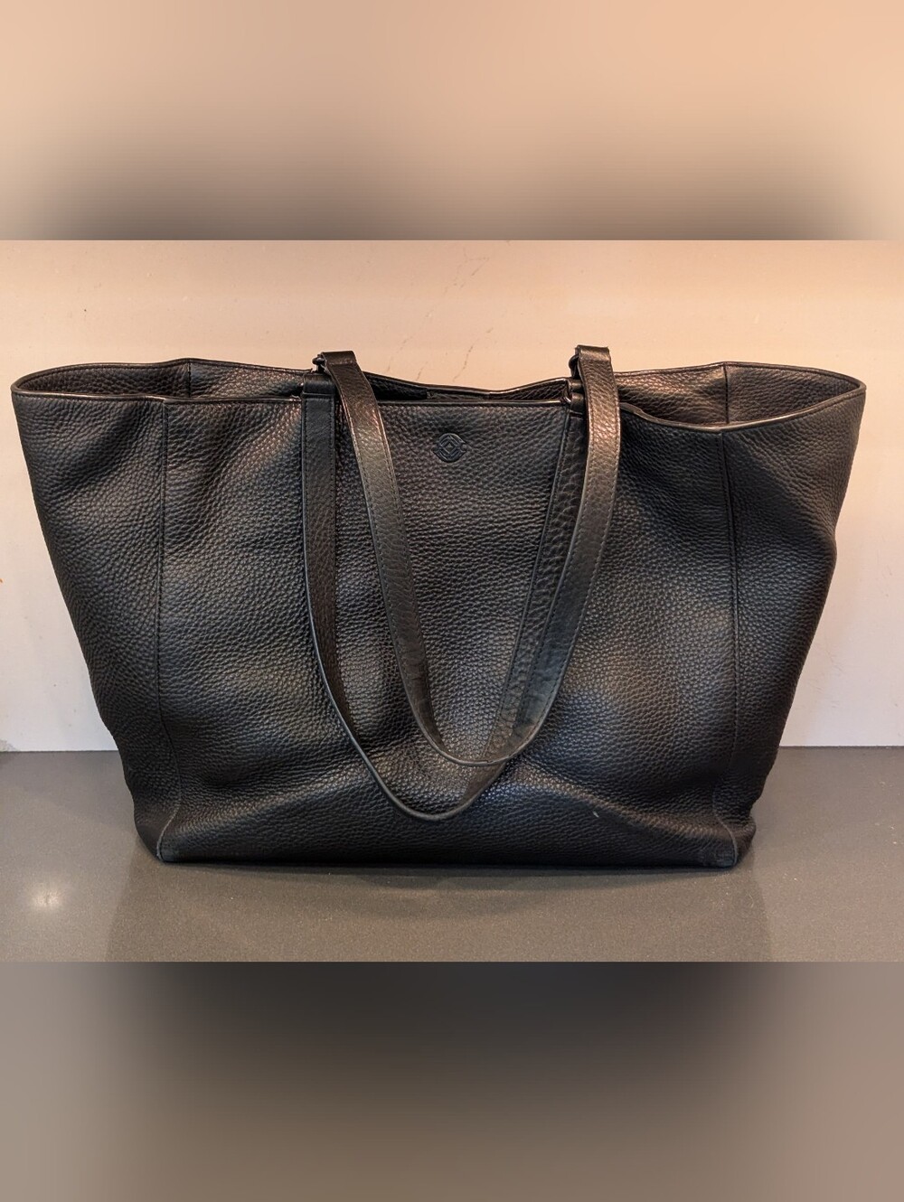 Black Pebbled Leather Work Tote with Pockets For Everything